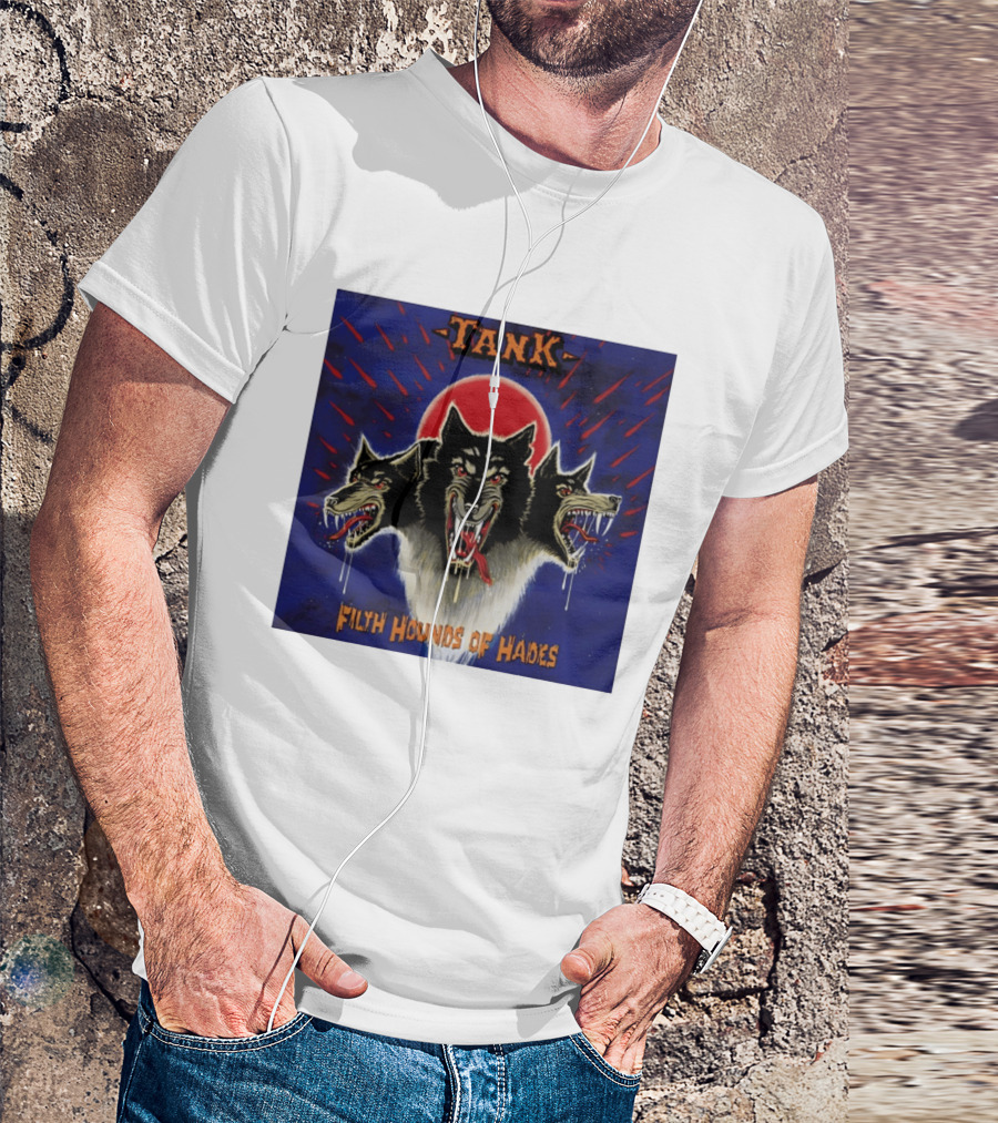 Tank Filth Hounds Of Hades Album Cover Heavy Metal Three Headed Dog Red Moon T-Shirt