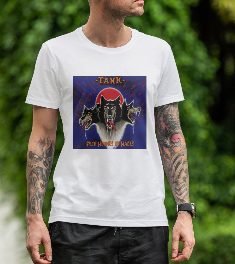 Tank Filth Hounds Of Hades Album Cover Heavy Metal Three Headed Dog Red Moon T-Shirt