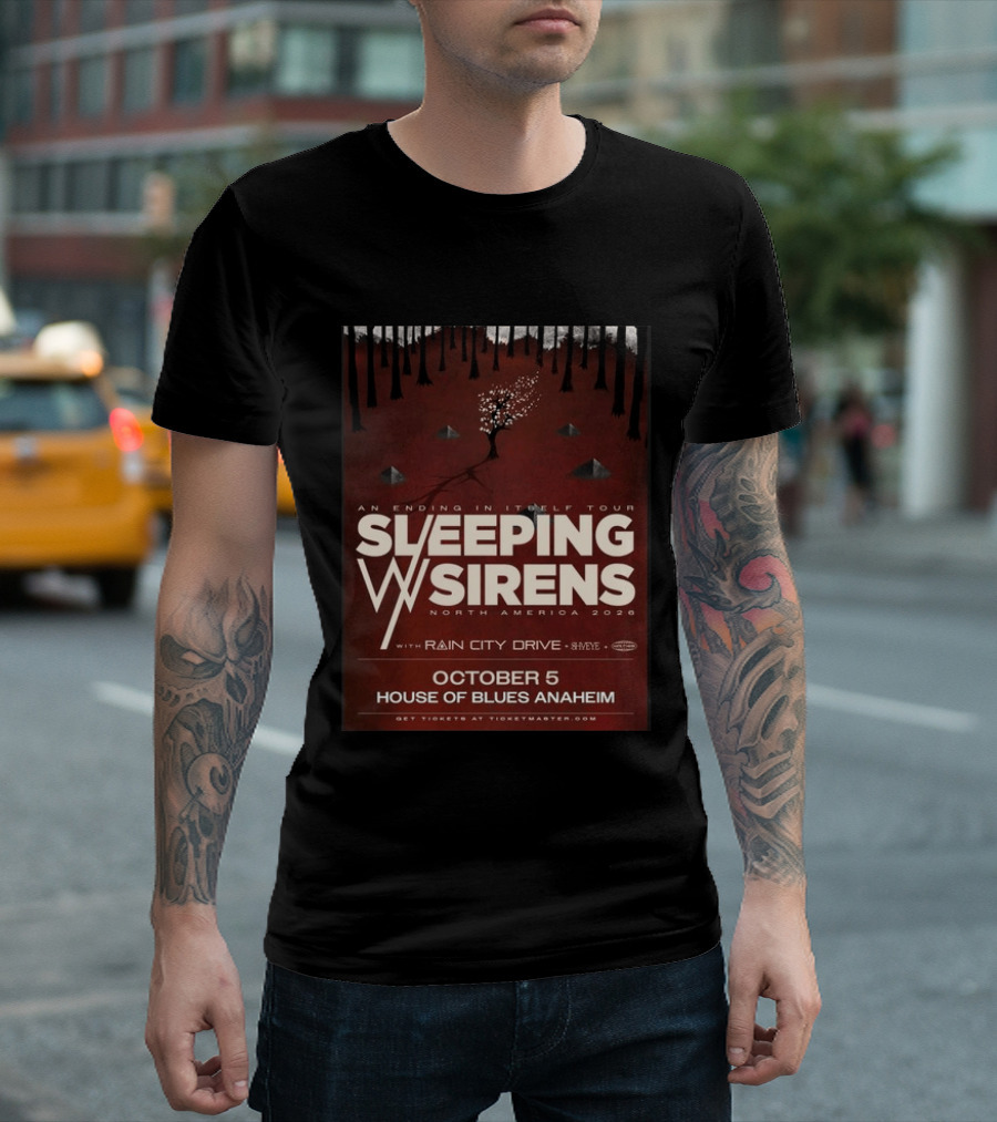 An Ending In Itself Tour Sleeping Sirens North America 2026 October 5 House Of Blues Anaheim Rain City Drive Eye🎵 T-Shirt