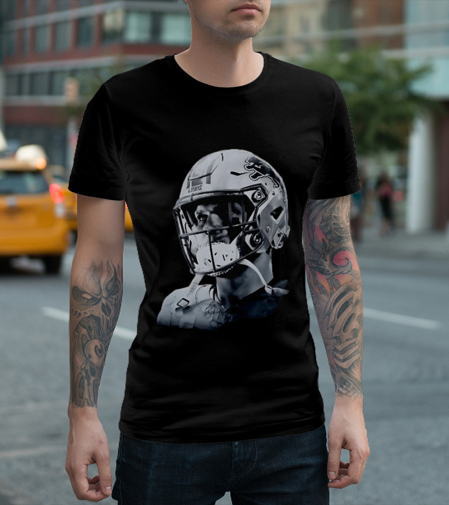 Detroit Lions Aidan Hutchinson Charcoal House Helmet Artistry T-Shirt