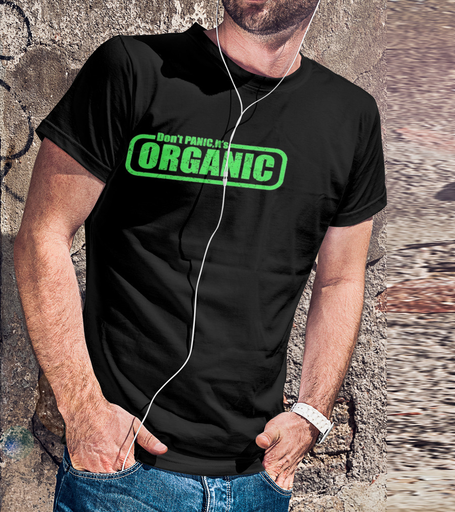 Don't Panic It's Organic Retro Green Distressed T-Shirt