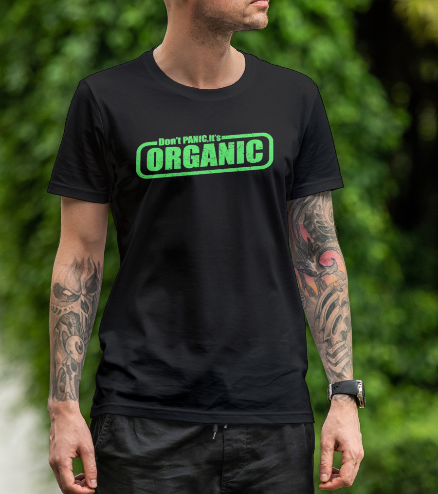 Don't Panic It's Organic Retro Green Distressed T-Shirt