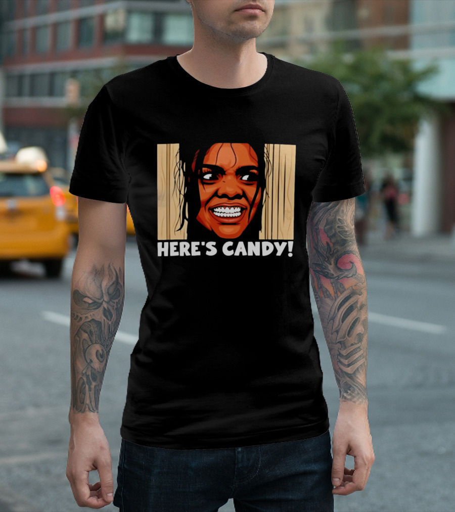 Here's Candy Horror Movie Halloween Face Breaking Through Wood T-Shirt