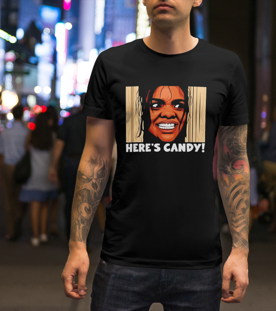 Here's Candy Horror Movie Halloween Face Breaking Through Wood T-Shirt