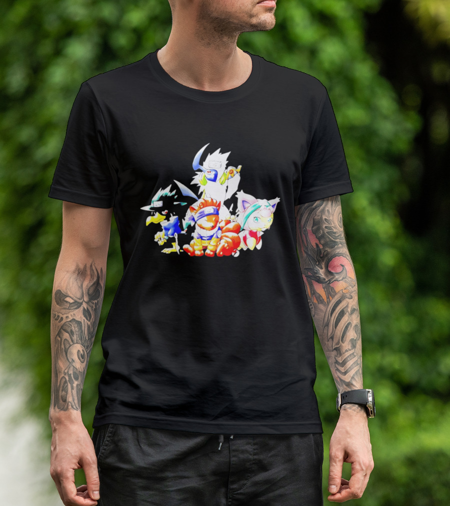 Chibi Pokemon Naruto Crossover With Animal Characters T-Shirt