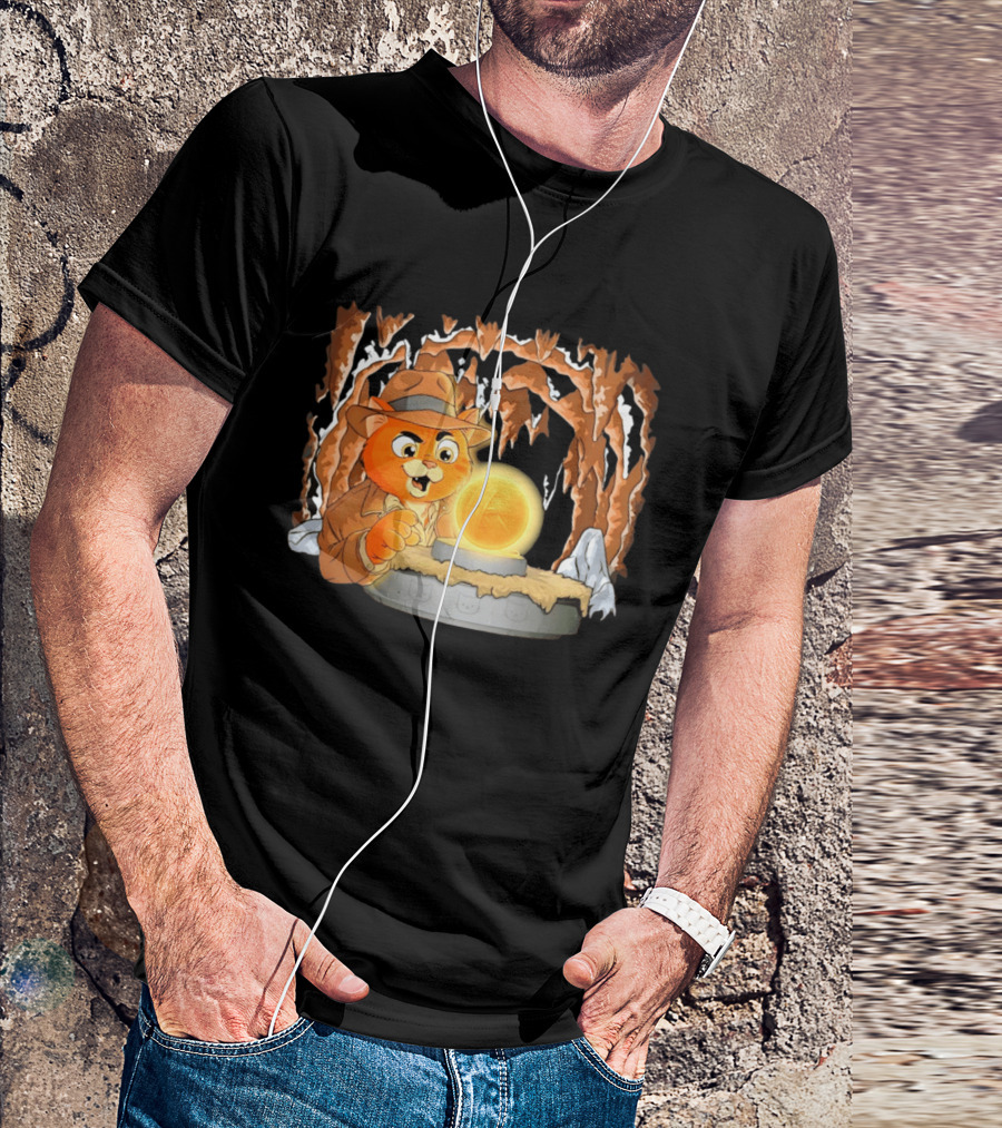 Raiders Of The Lost Yarn Cat Indiana Jones Golden Ball Relic Adventure T-Shirt