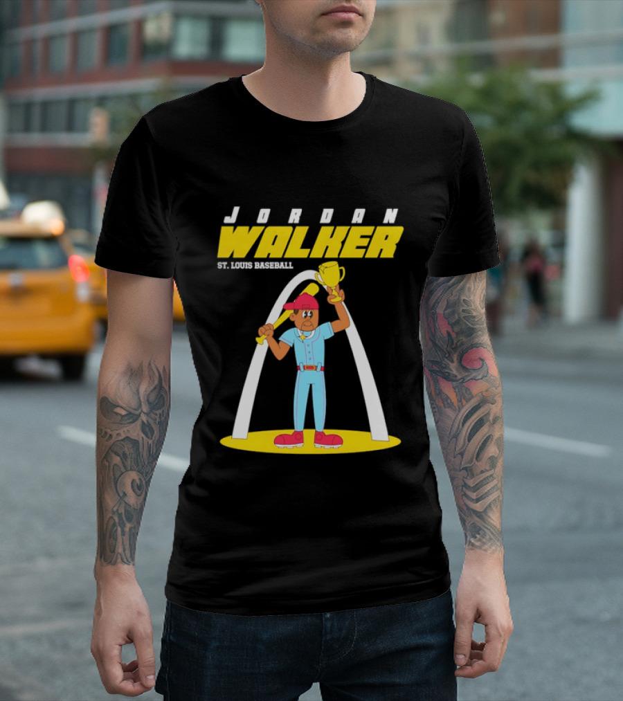 Jordan Walker St. Louis Baseball Cartoon Player Trophy Arch T-Shirt
