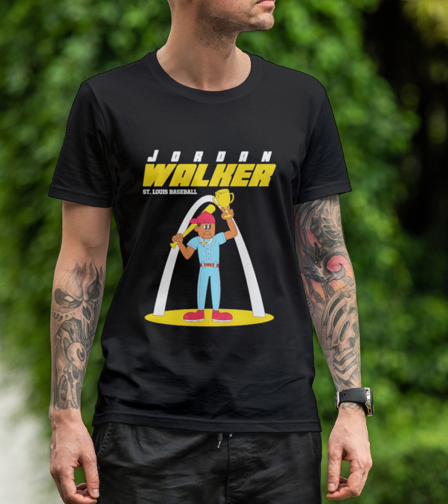 Jordan Walker St. Louis Baseball Cartoon Player Trophy Arch T-Shirt