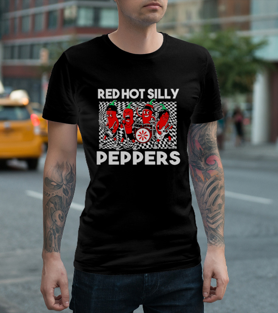 Red Hot Silly Peppers Cartoon Band Chili Characters T-Shirt