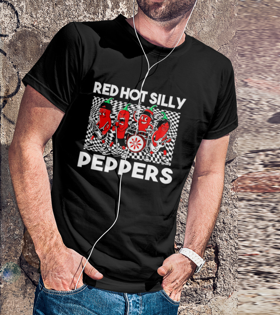 Red Hot Silly Peppers Cartoon Band Chili Characters T-Shirt