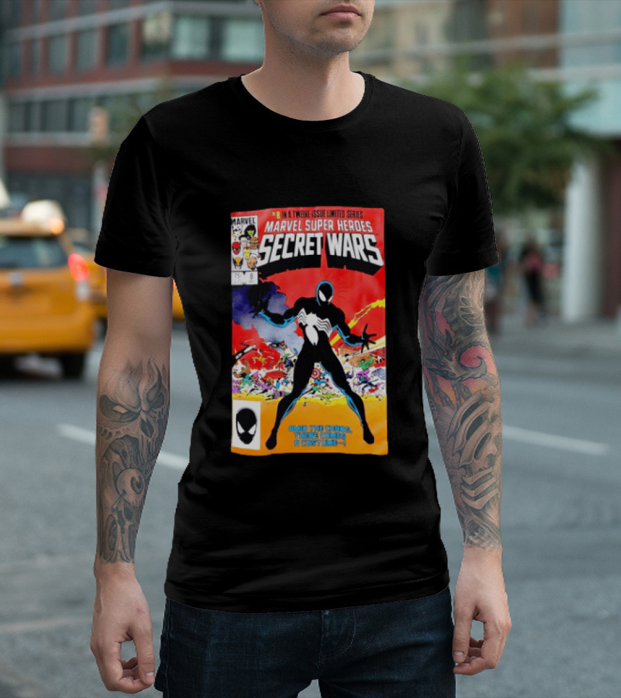Marvel Super Heroes Secret Wars Issue 8 Spider Man Black Suit Comic Cover T-Shirt