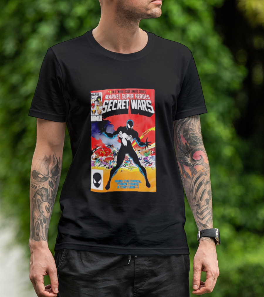 Marvel Super Heroes Secret Wars Issue 8 Spider Man Black Suit Comic Cover T-Shirt