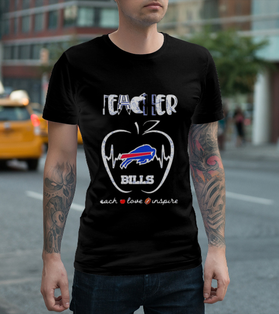 Teacher Buffalo Bills Teach Love Inspire Football Apple T-Shirt