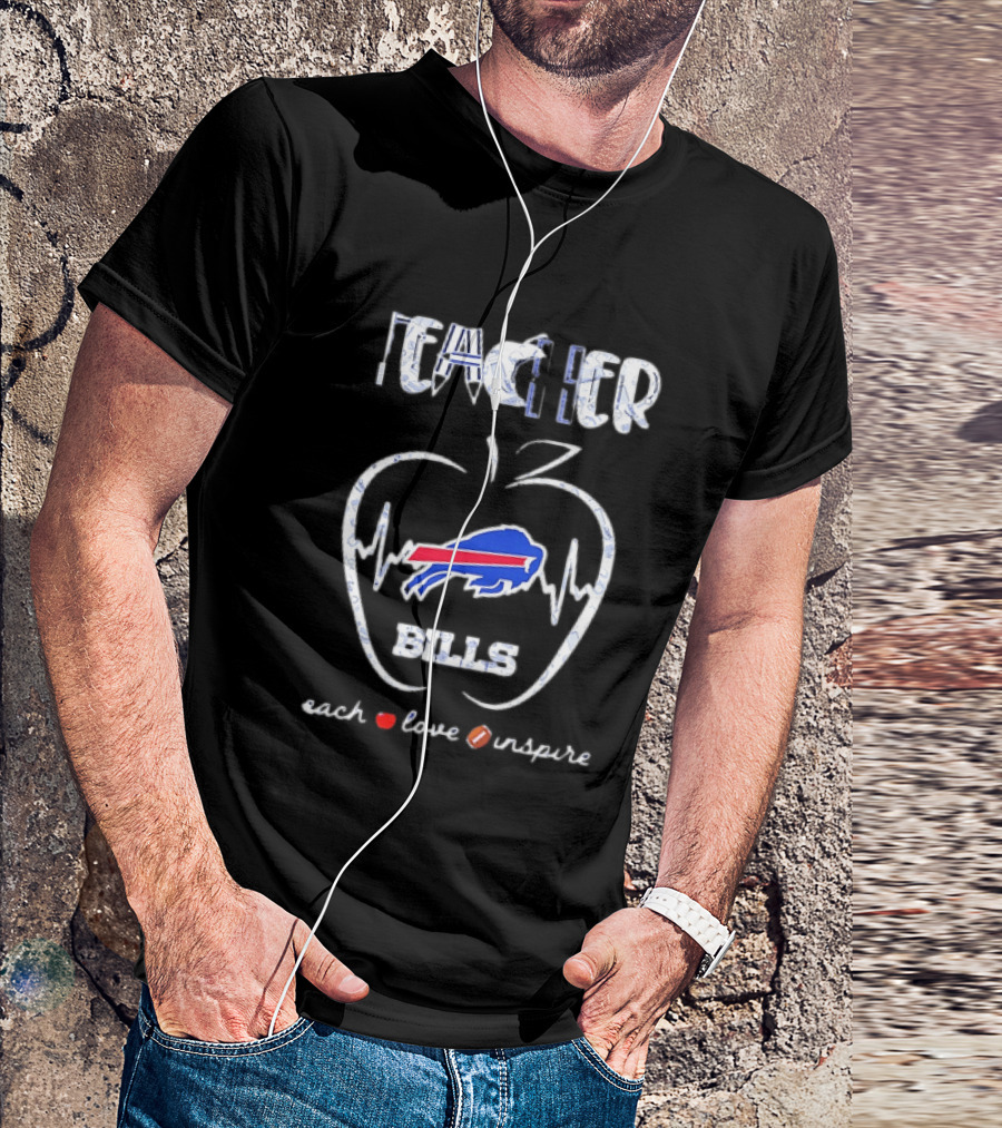 Teacher Buffalo Bills Teach Love Inspire Football Apple T-Shirt
