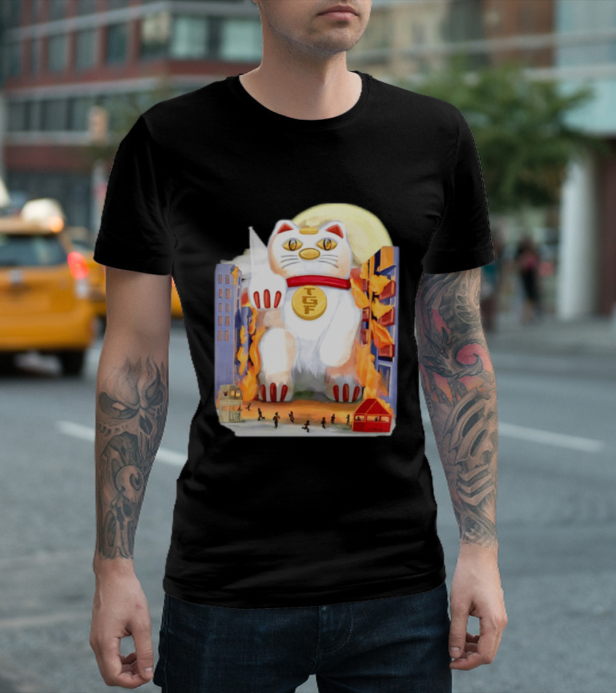 TGF Lucky Cat Maneki Neko Giant Cat City Destruction T-Shirt