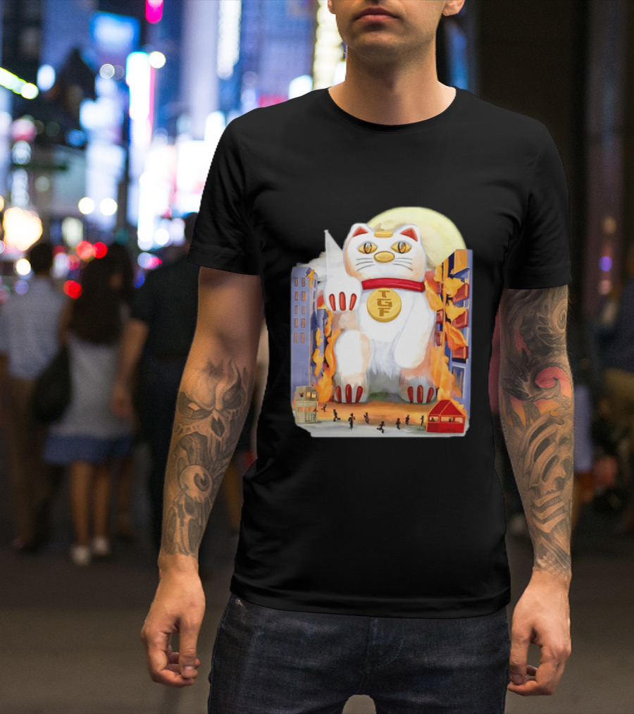 TGF Lucky Cat Maneki Neko Giant Cat City Destruction T-Shirt