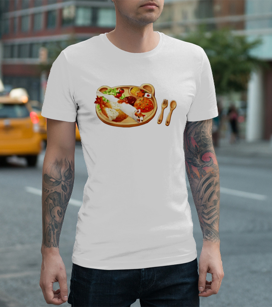 Cat Sushi On Bear Shaped Japanese Meal Plate With Shrimp And Rice T-Shirt