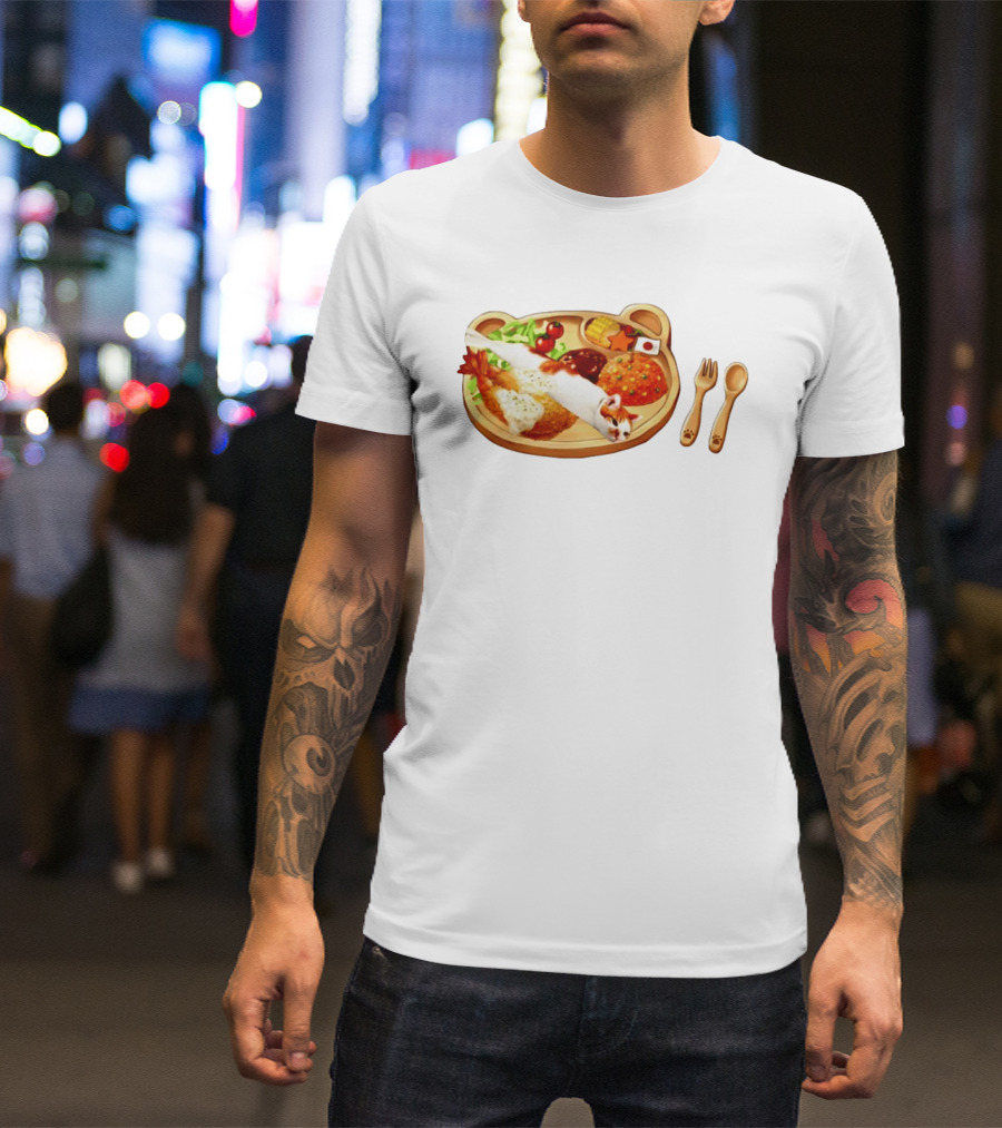 Cat Sushi On Bear Shaped Japanese Meal Plate With Shrimp And Rice T-Shirt