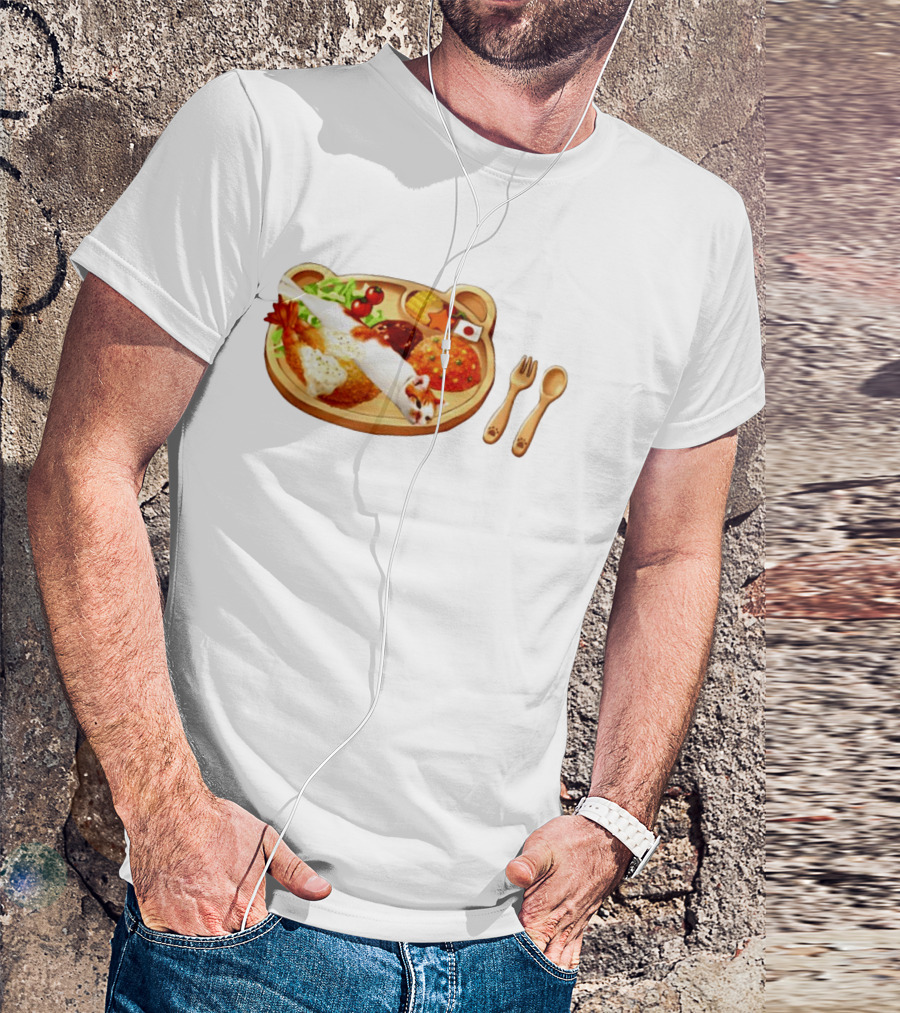 Cat Sushi On Bear Shaped Japanese Meal Plate With Shrimp And Rice T-Shirt