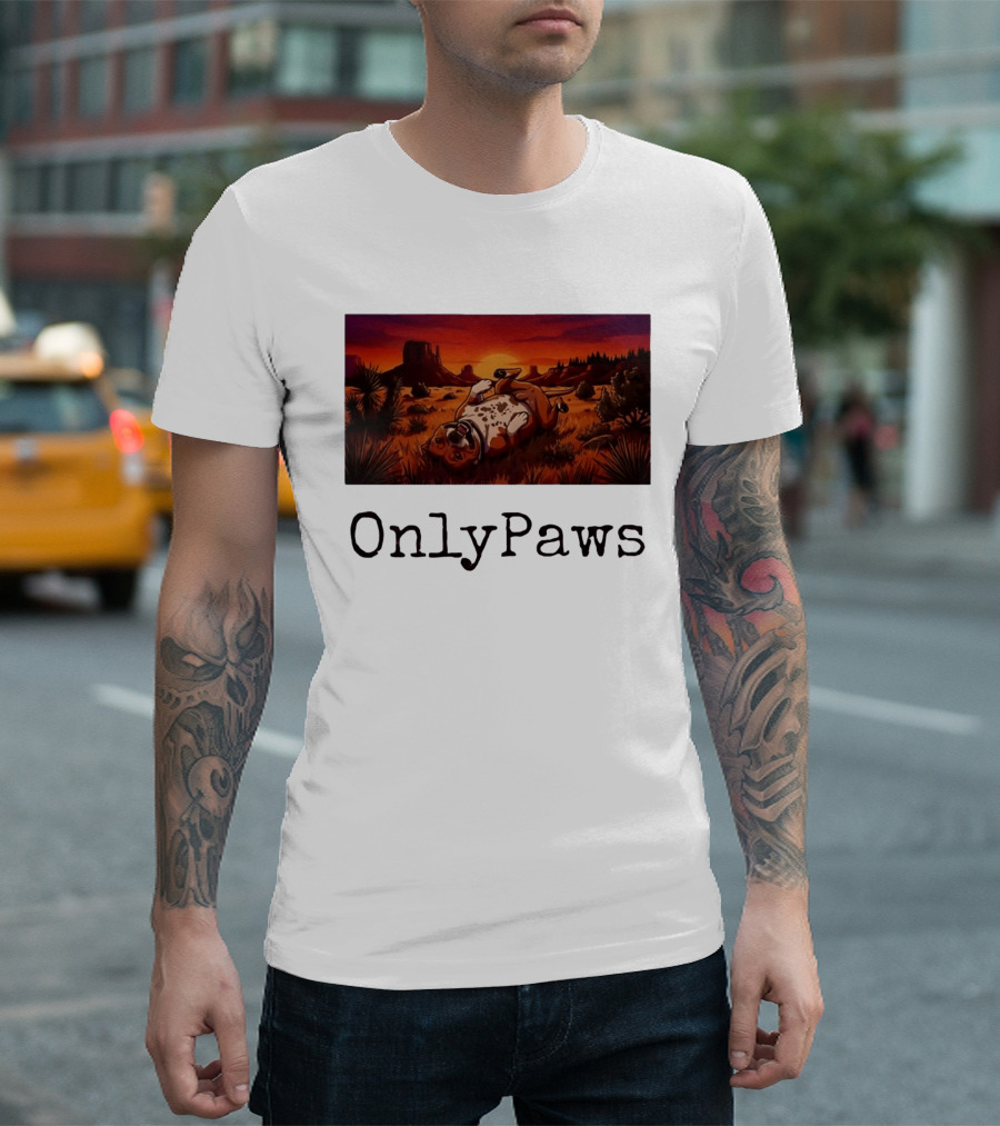 Desert Sunset Playful Pit Bull OnlyPaws Scenic Wonderland T-Shirt