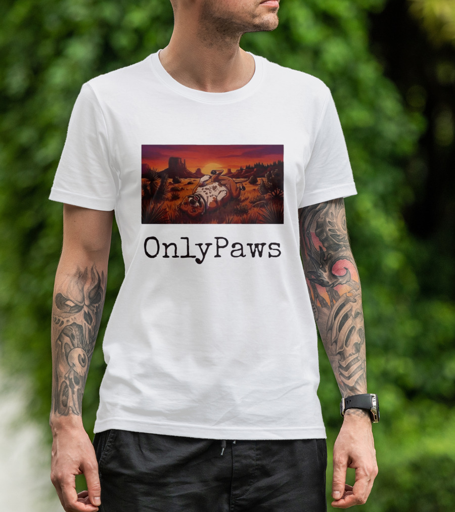 Desert Sunset Playful Pit Bull OnlyPaws Scenic Wonderland T-Shirt
