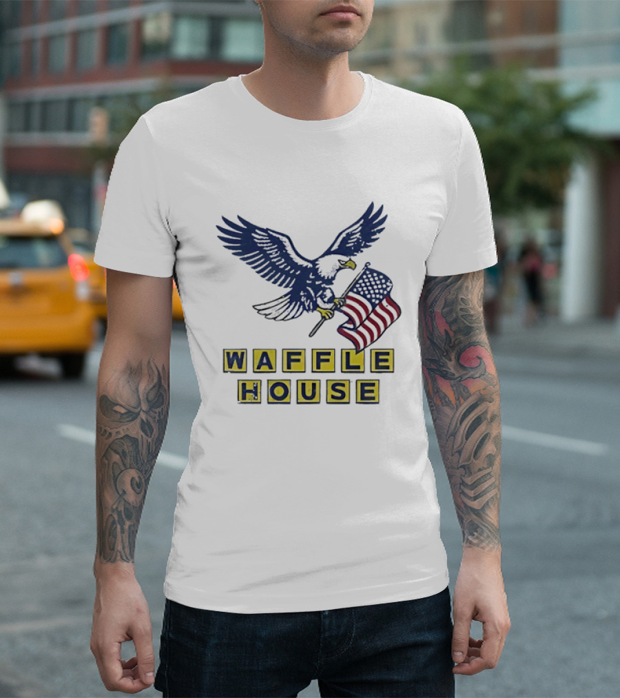 Waffle House Eagle Holding American Flag T-Shirt