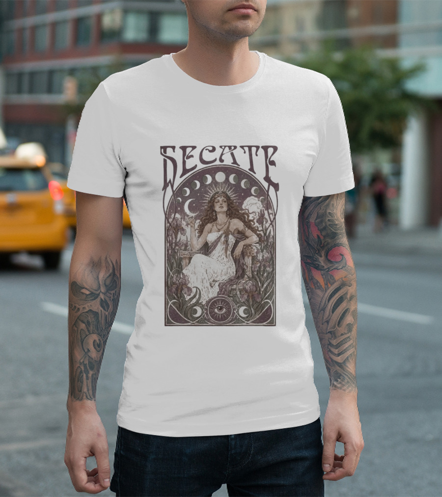 Hecate Goddess Moon Phases Magic Feminist Witch Pagan Crossroads Key Goth Grunge T-Shirt