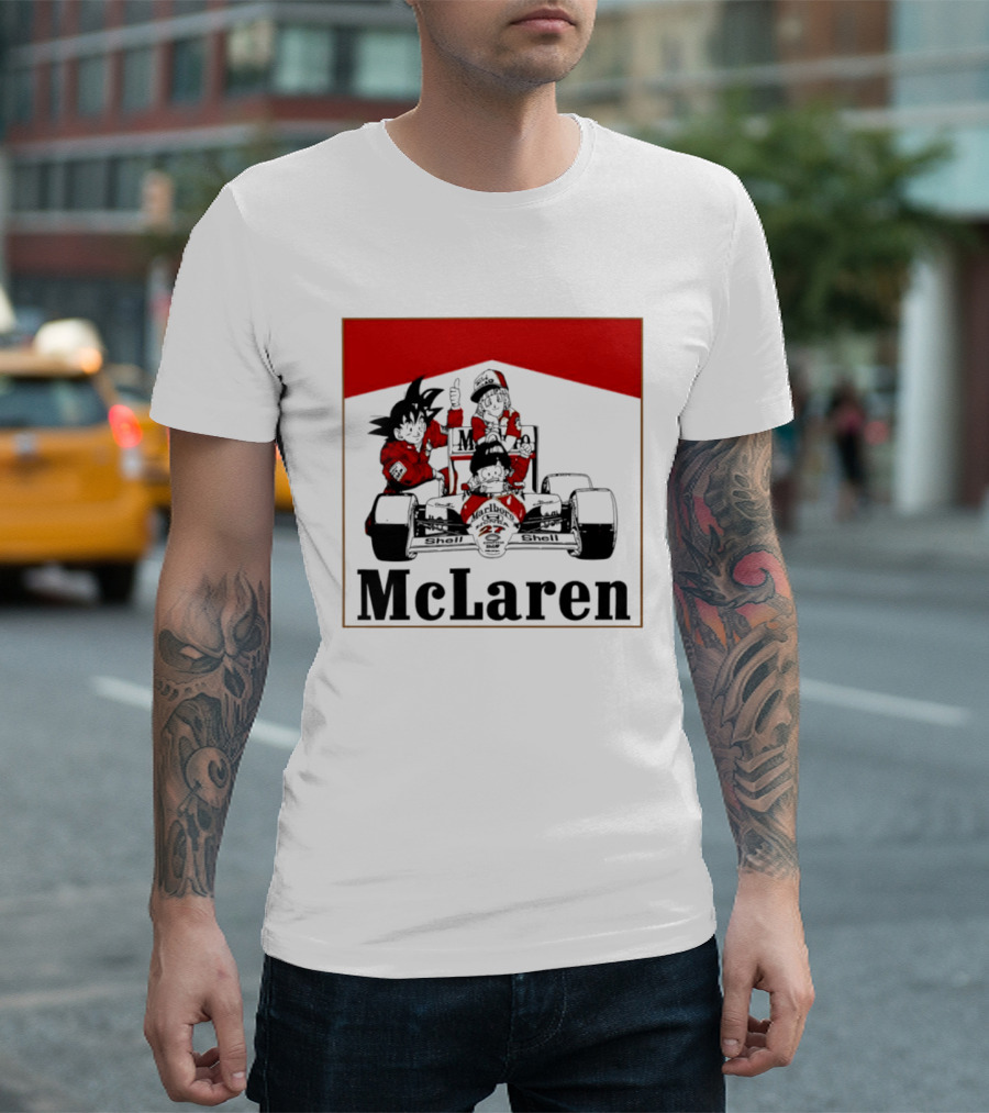 Goku Bulma Senbei McLaren Honda Marlboro Shell 27 Anime Racing Team Formula 1 T-Shirt