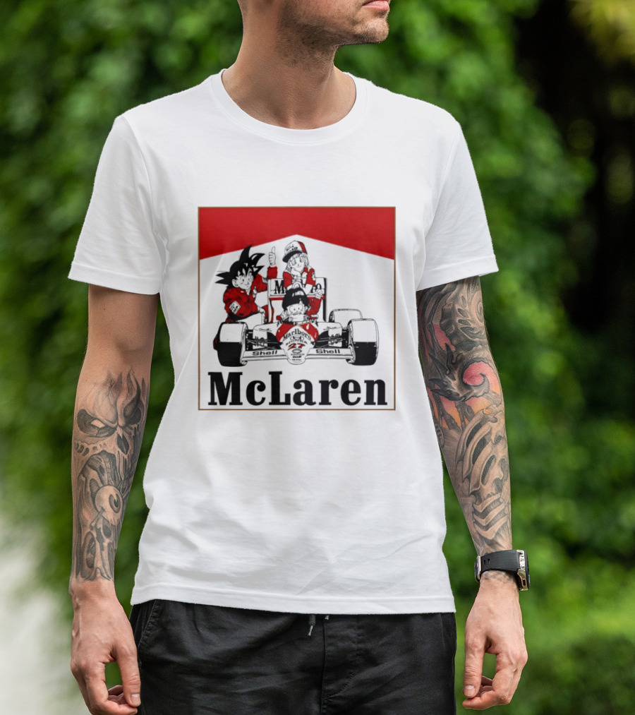 Goku Bulma Senbei McLaren Honda Marlboro Shell 27 Anime Racing Team Formula 1 T-Shirt