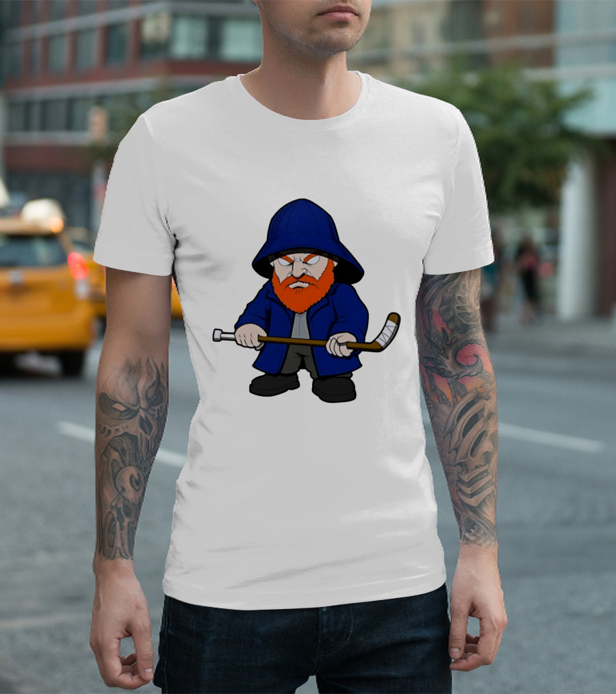 New Islanders Bearded Fisherman Cartoon Hockey Player T-Shirt