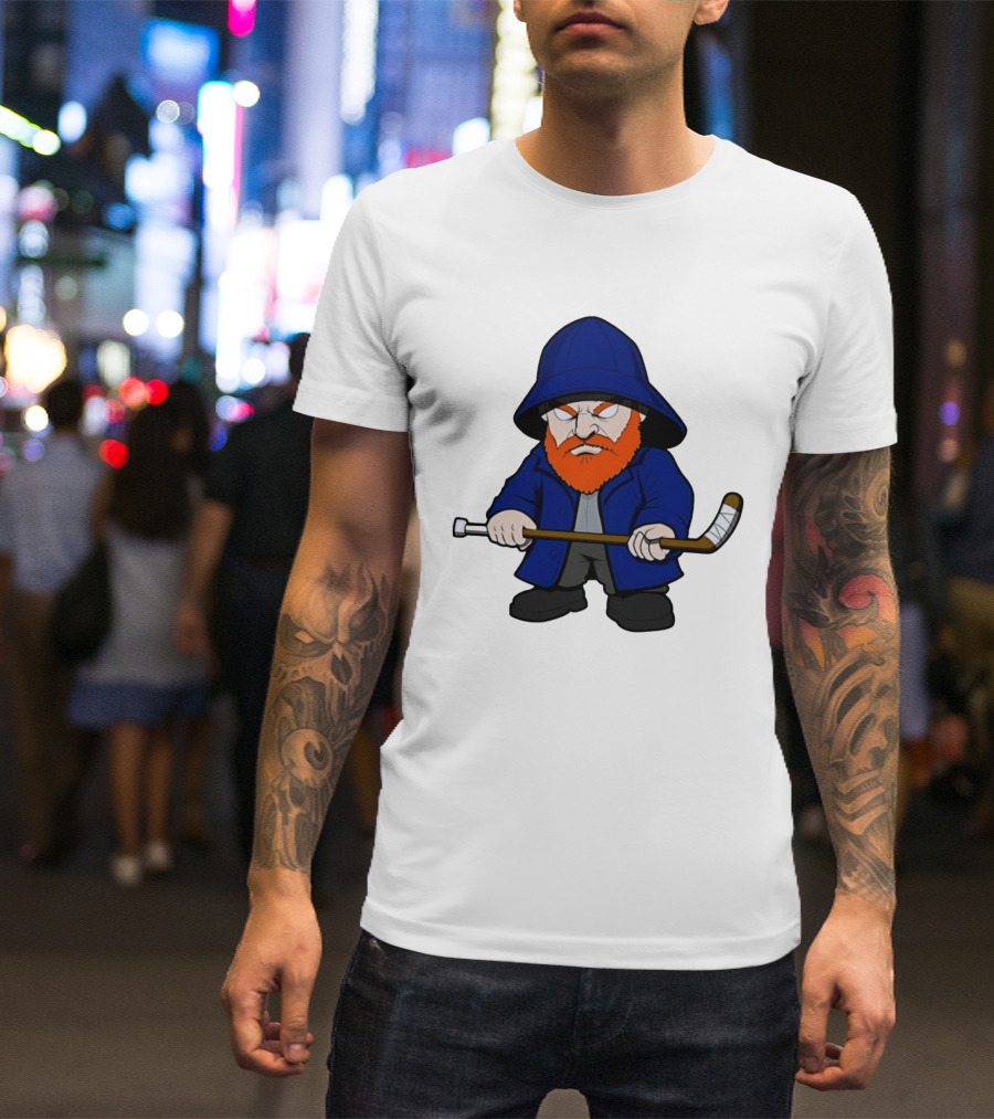 New Islanders Bearded Fisherman Cartoon Hockey Player T-Shirt