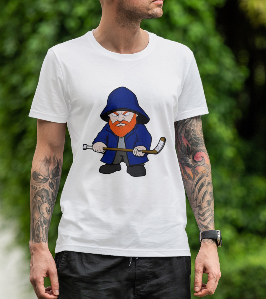 New Islanders Bearded Fisherman Cartoon Hockey Player T-Shirt