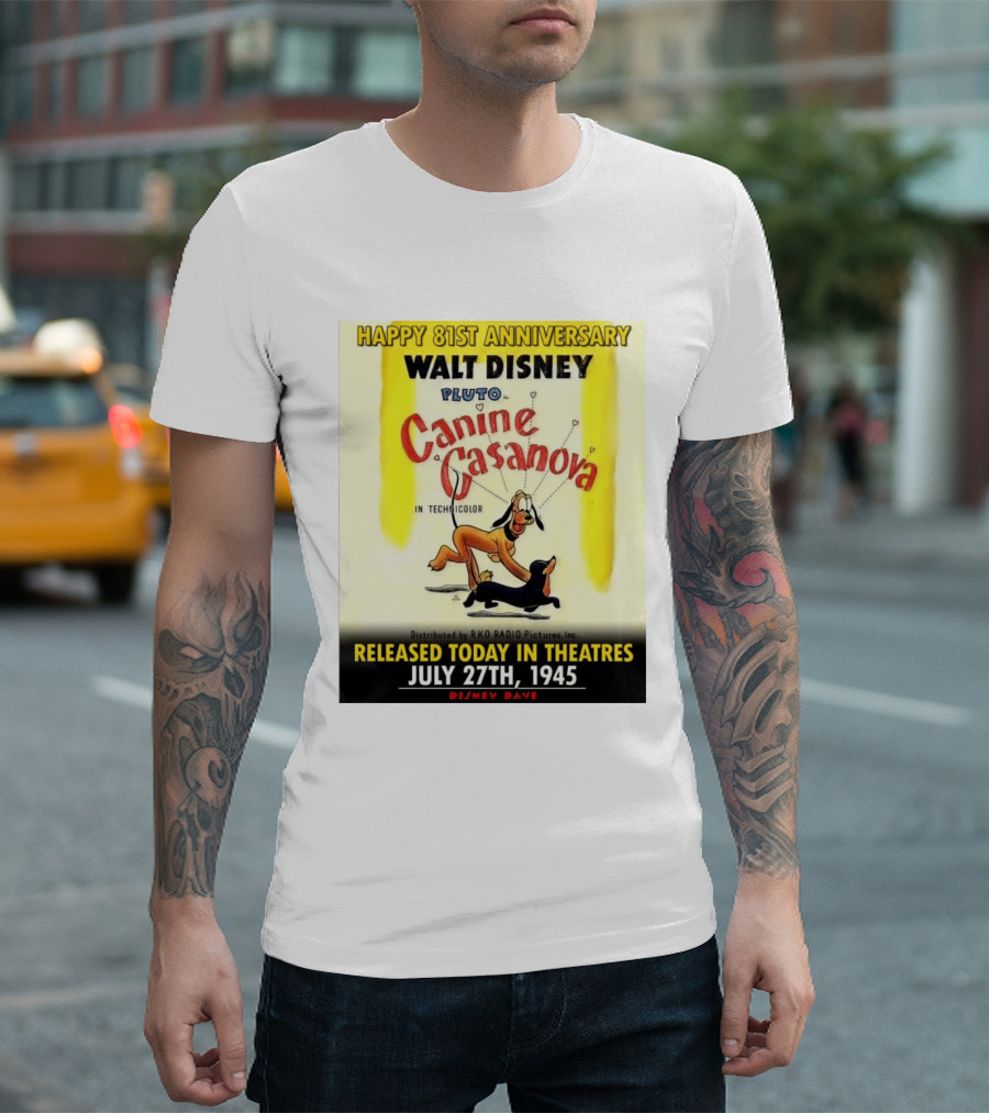 Walt Disney Pluto Canine Casanova 81st Anniversary Released July 27th 1945 T-Shirt