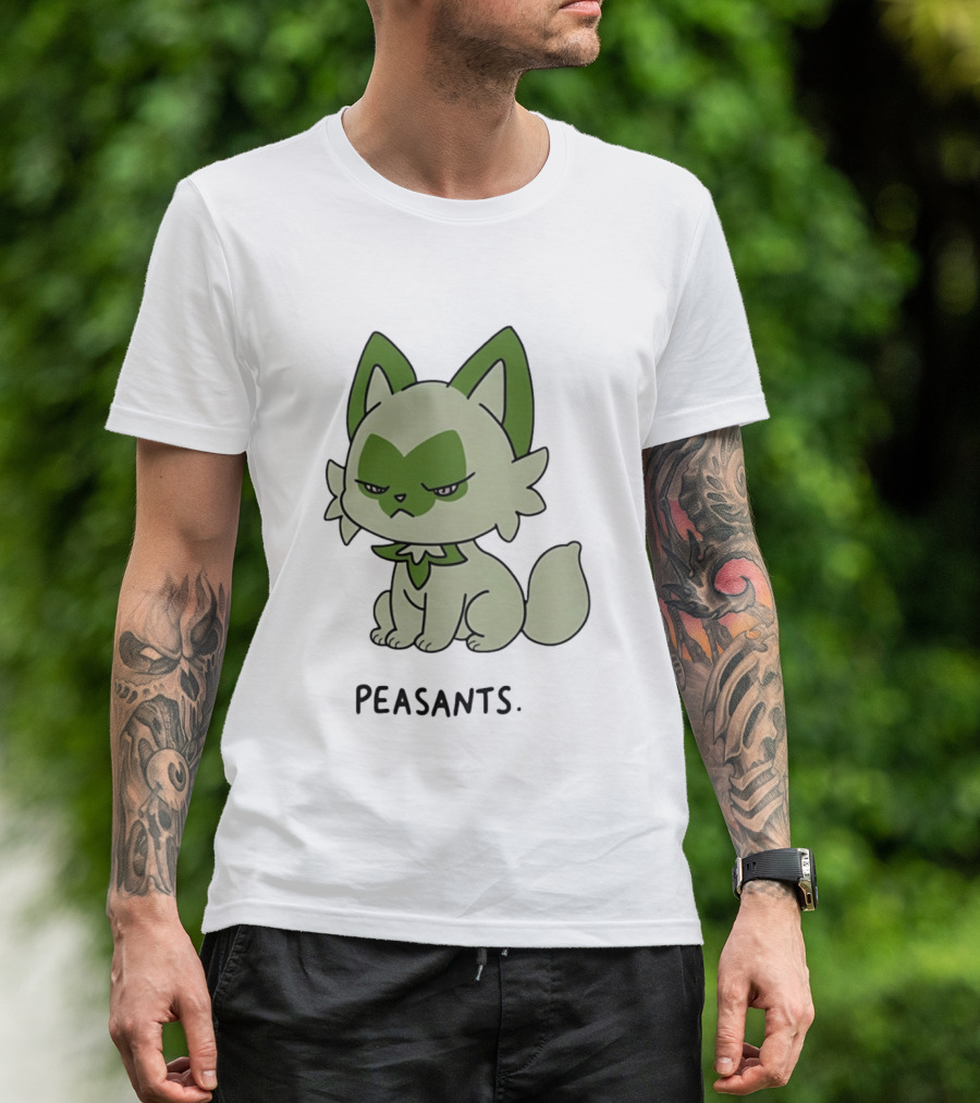 Sprigatito Peasants Meme Pokemon Cat Image Text Purr Delusion T-Shirt