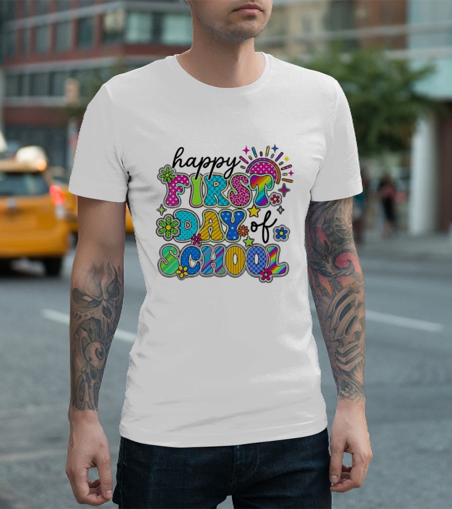 Happy First Day Of School Colorful Letter Collage T-Shirt