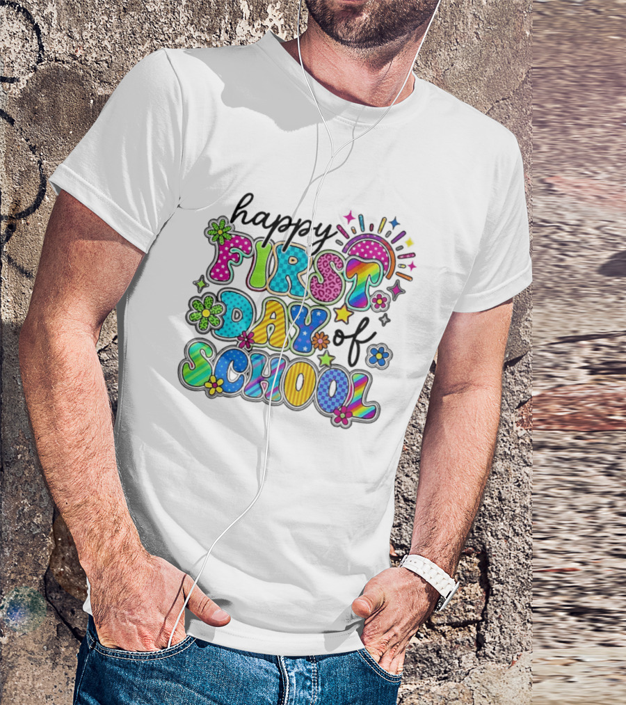 Happy First Day Of School Colorful Letter Collage T-Shirt