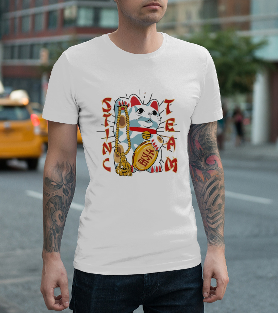 Stinc Team TGF Maneki Neko Lucky Cat With Buddha Figurine T-Shirt
