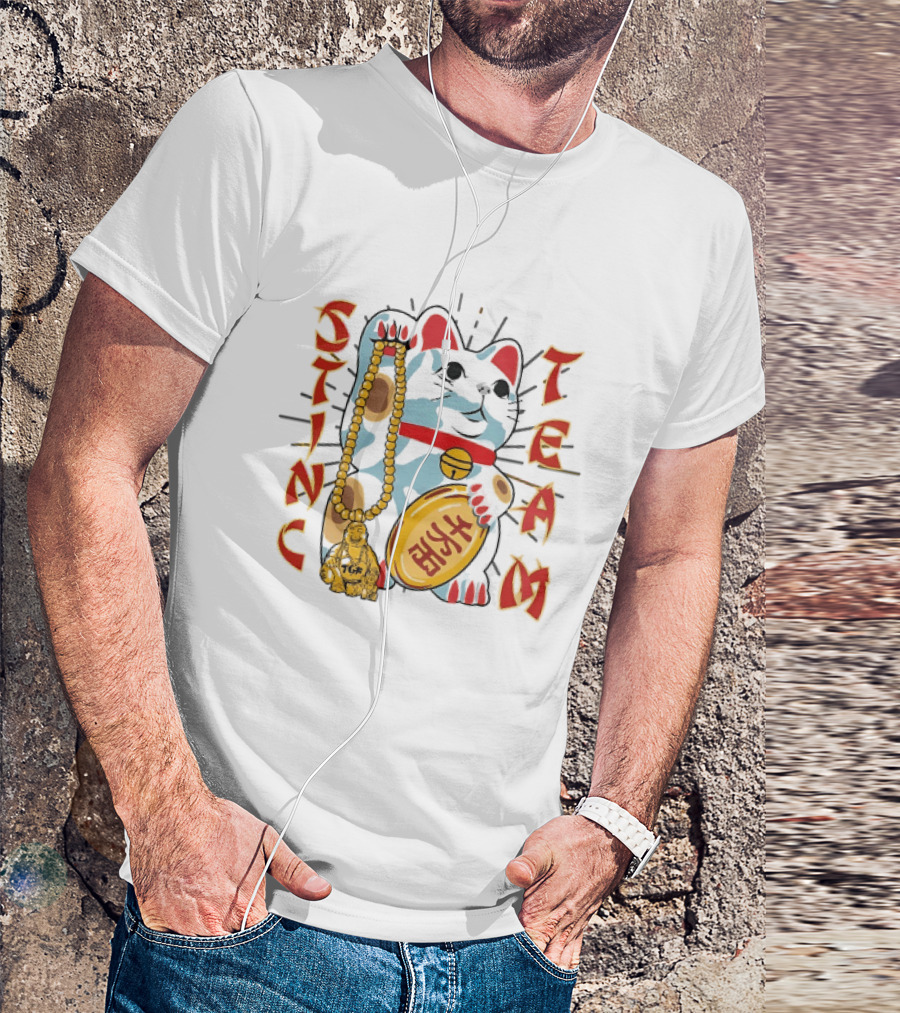 Stinc Team TGF Maneki Neko Lucky Cat With Buddha Figurine T-Shirt
