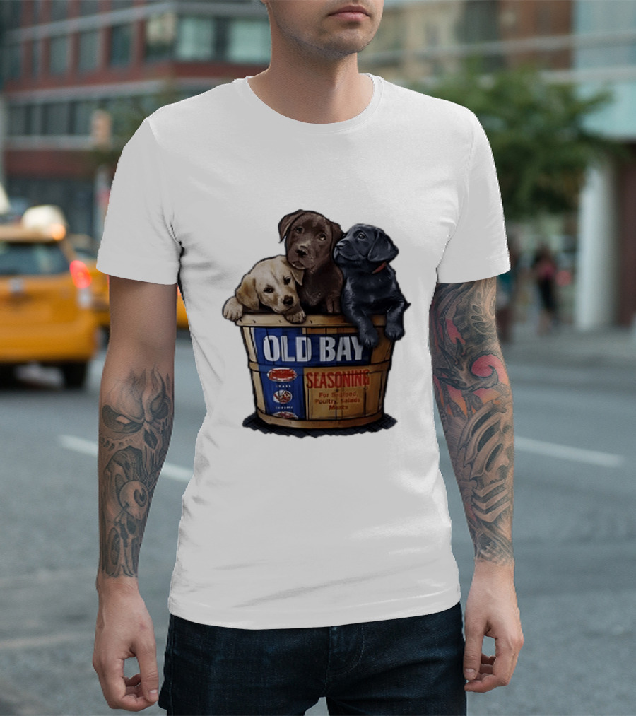 Old Bay Seasoning Labrador Puppies In Bushel Basket For Seafood Poultry Salads Meats T-Shirt