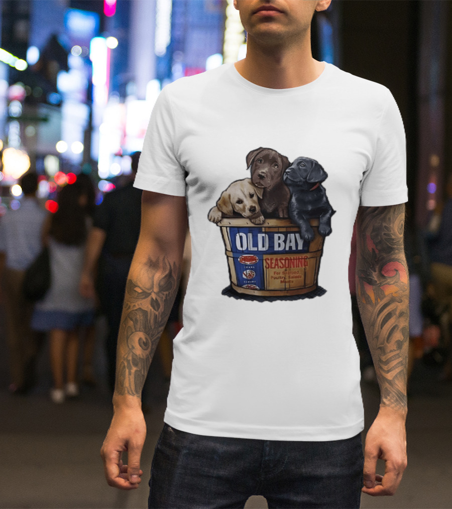Old Bay Seasoning Labrador Puppies In Bushel Basket For Seafood Poultry Salads Meats T-Shirt