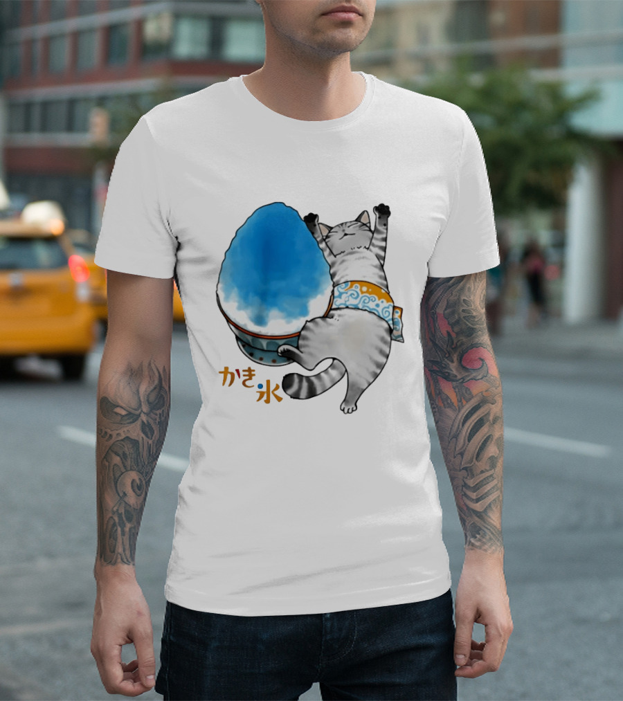 Tabby Cat Kakigori Shaved Ice Japanese Food Summer Relaxing Kaki Gori T-Shirt