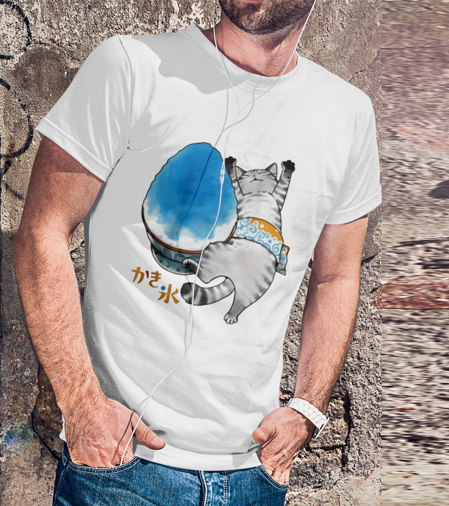 Tabby Cat Kakigori Shaved Ice Japanese Food Summer Relaxing Kaki Gori T-Shirt