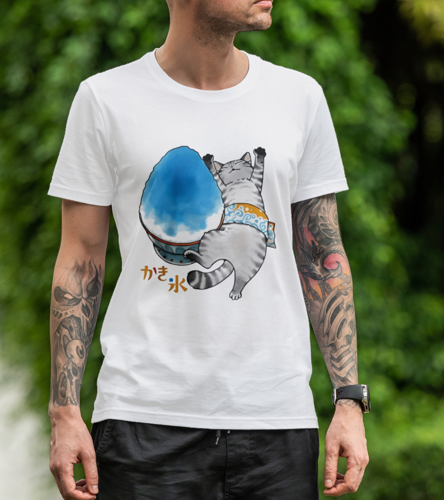 Tabby Cat Kakigori Shaved Ice Japanese Food Summer Relaxing Kaki Gori T-Shirt