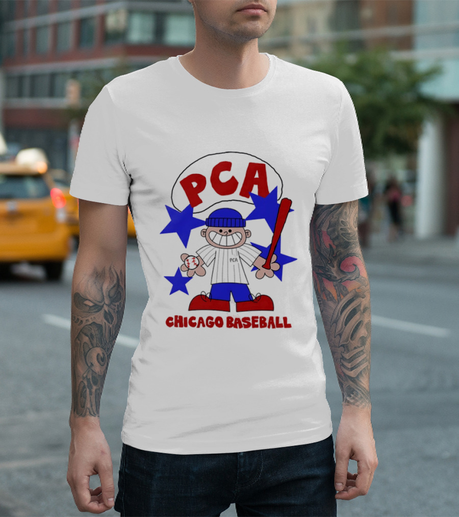 PCA Chicago Baseball Cartoon Youth Kids Sports Humor Red Blue Stars T-Shirt