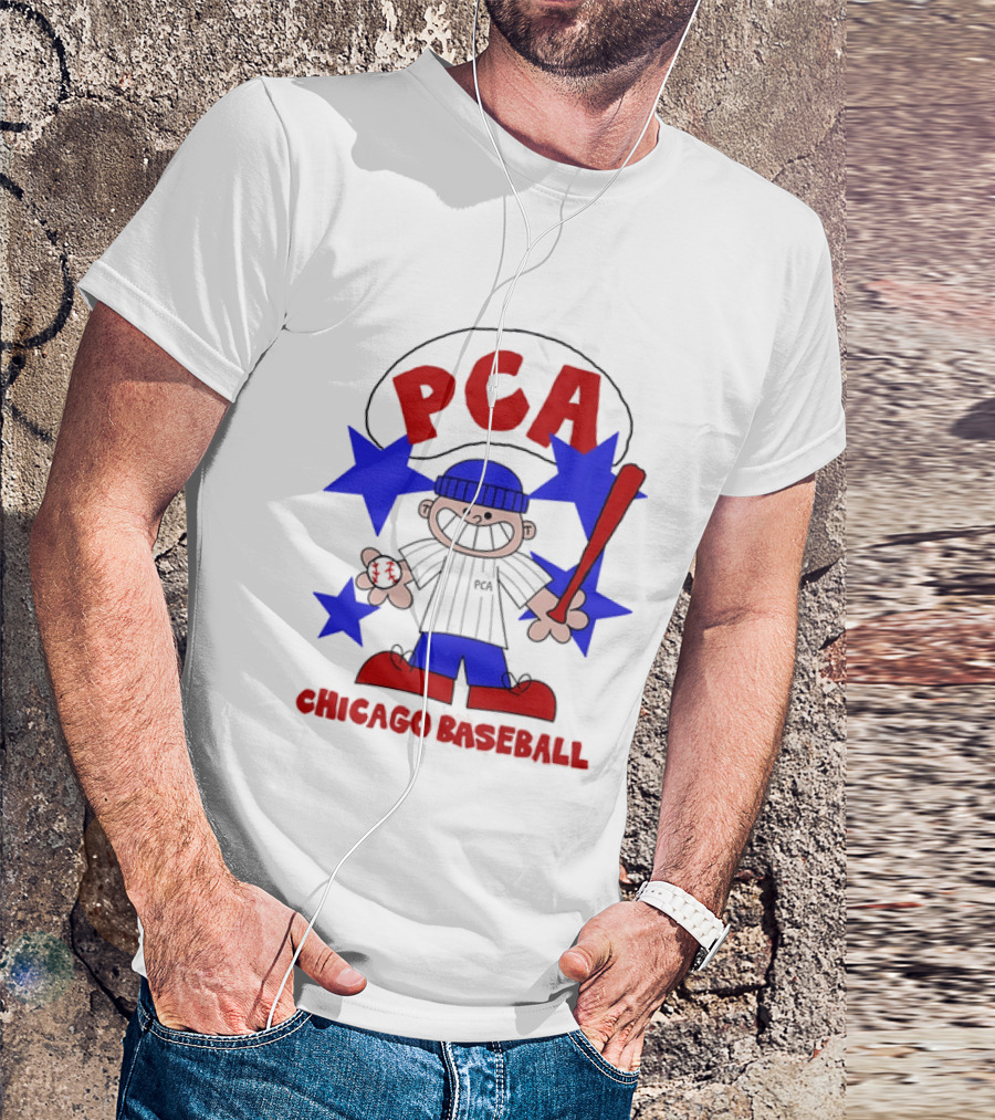 PCA Chicago Baseball Cartoon Youth Kids Sports Humor Red Blue Stars T-Shirt