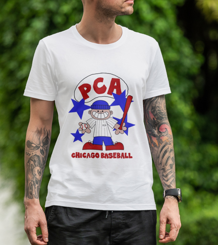 PCA Chicago Baseball Cartoon Youth Kids Sports Humor Red Blue Stars T-Shirt
