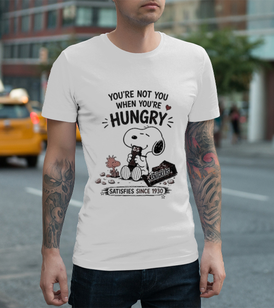 Peanuts Snoopy And Woodstock You're Not You When You're Hungry Snickers T-Shirt