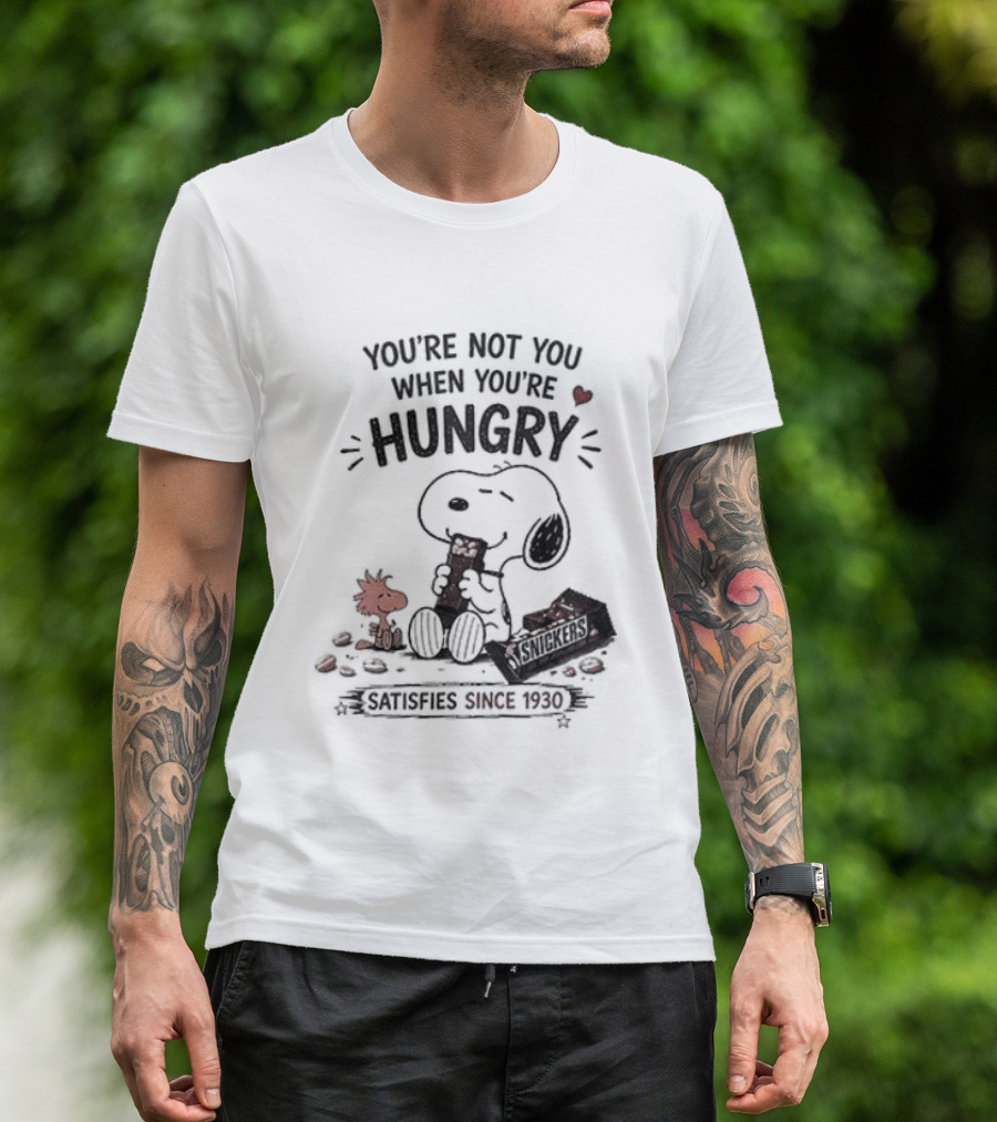 Peanuts Snoopy And Woodstock You're Not You When You're Hungry Snickers T-Shirt