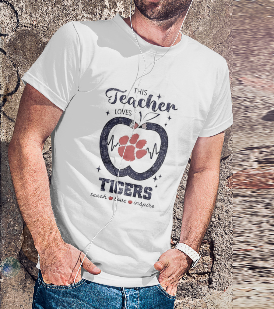 This Teacher Loves Tigers Teach Love Inspire Clemson Paw T-Shirt