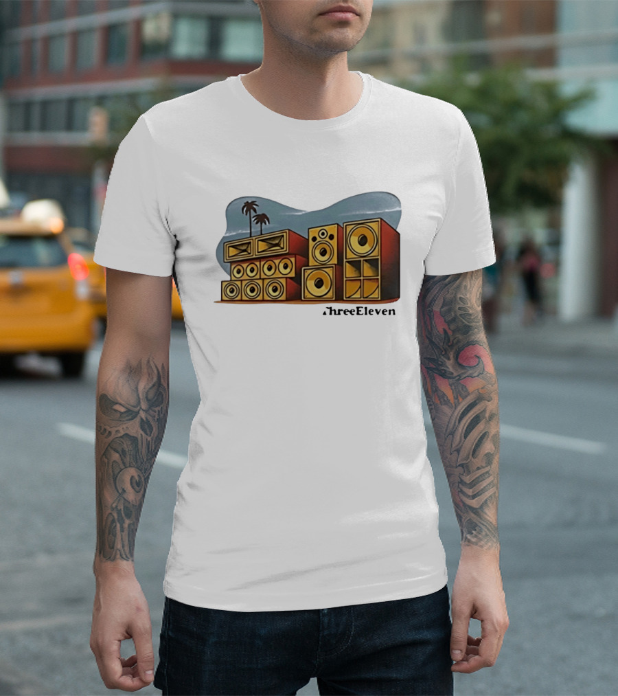ThreeEleven Sound System Speaker Stack Reggae With Palm Trees T-Shirt